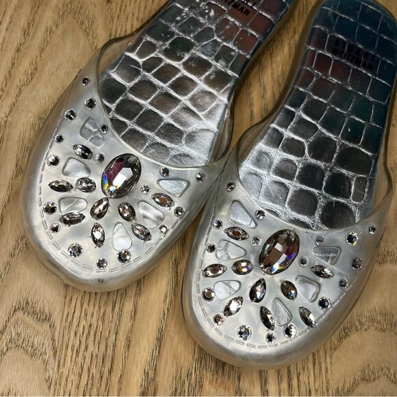 Stuart Weitzman Crystal Embellished Clear Jelly Flat Summer Slides Size 6 - Picture 3 of 6